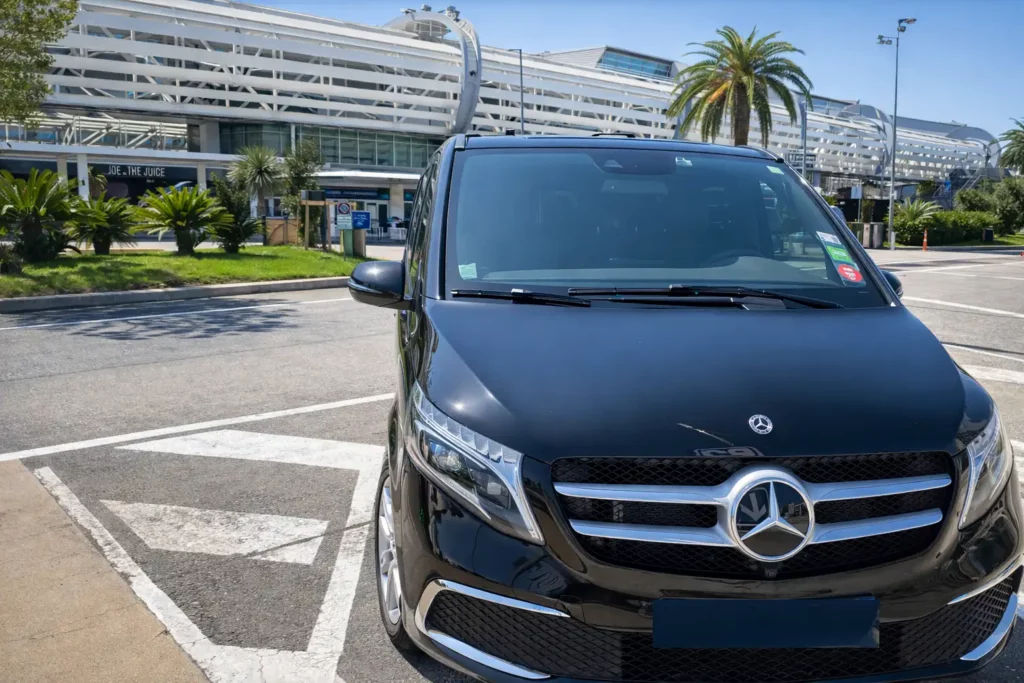 transfert aeroport nice chauffeur prive mercedes classe v terminal 1 service vtc